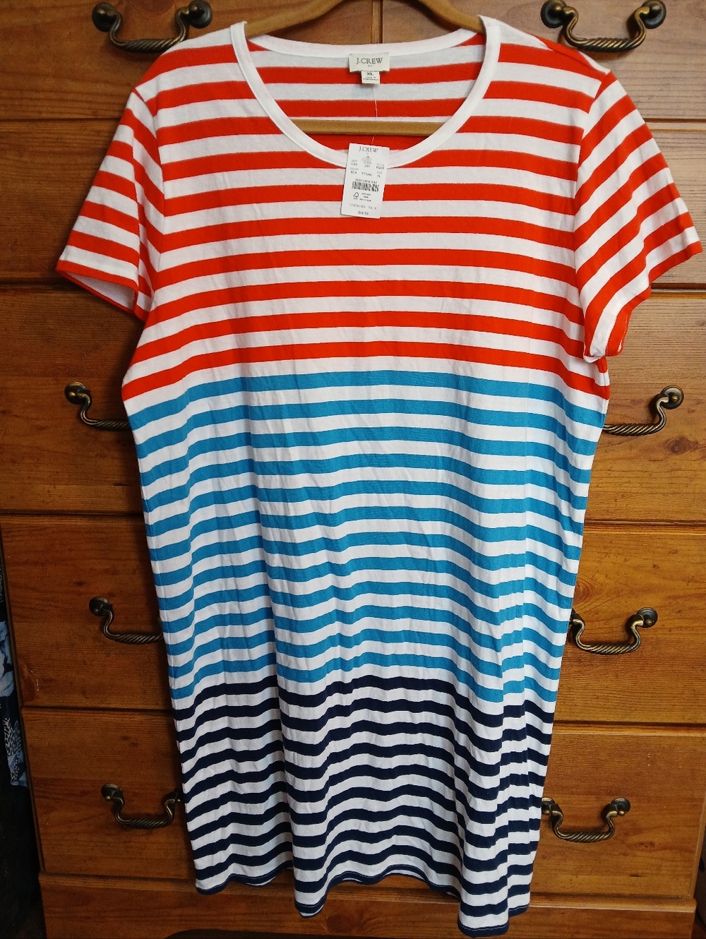 J. Crew Multicolor Striped Short Sleeve Tshirt Dress - Size: XL